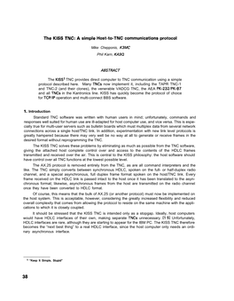 The KISS TNC: a Simple Host-To-TNC Communications Protocol