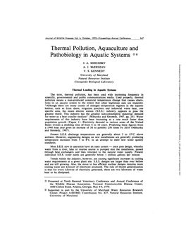 Thermal Pollution, Aquaculture and Pathobiology in Aquatic Systems