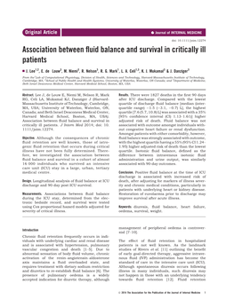 Association Between Fluid Balance and Survival in Critically Ill Patients