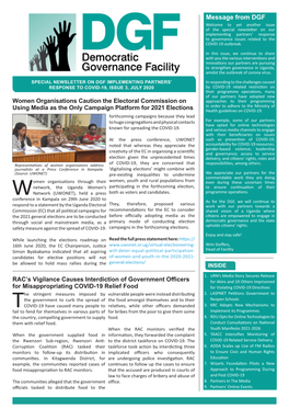 Message from DGF Welcome to Yet Another Issue of the Special Newsletter on Our Implementing Partners’ Response to Governance Issues Related to the COVID-19 Outbreak