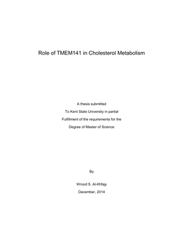 Role of TMEM141 in Cholesterol Metabolism