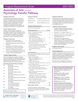 Associate of Arts DEGREE Psychology Transfer Pathway