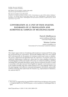 Conversation As a Unit of Film Analysis. Databases of L3 Translation and Audiovisual Samples of Multilingualism1