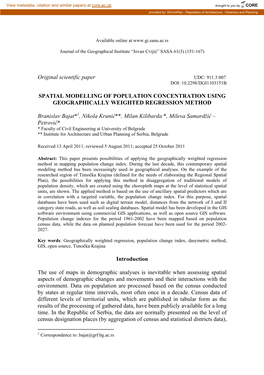 Original Scientific Paper SPATIAL MODELLING of POPULATION