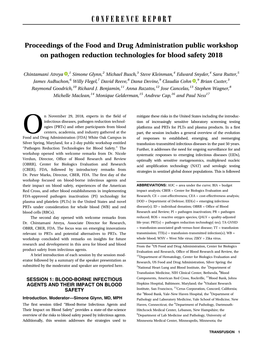 Proceedings of the Food and Drug Administration Public Workshop on Pathogen Reduction Technologies for Blood Safety 2018