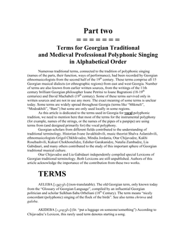 Georgia: Tradition Terminology for Polyphonic Singing
