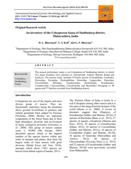 An Inventory of the Coleopteran Fauna of Sindhudurg District, Maharashtra, India