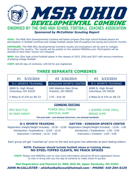 Developmental Combine Endorsed by the Ohio High School Football Coaches Association Sponsored by Mccallister Scouting Report