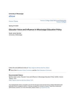 Educator Voice and Influence in Mississippi Education Policy