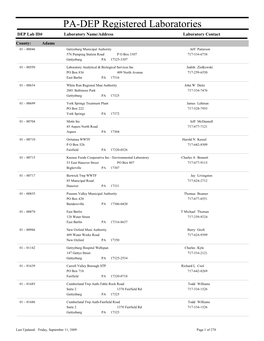 PA-DEP Registered Laboratories DEP Lab ID# Laboratory Name/Address Laboratory Contact