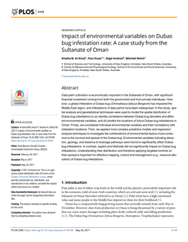 Impact of Environmental Variables on Dubas Bug Infestation Rate: a Case Study from the Sultanate of Oman