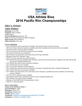 USA Athlete Bios 2016 Pacific Rim Championships