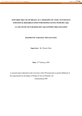 TOWARDS the USE of DRAMA AS a THERAPEUTIC TOOL to ENHANCE EMOTIONAL REHABILITATION for PEOPLE LIVING with HIV/Aids