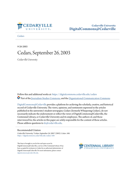 Cedars, September 26, 2003 Cedarville University