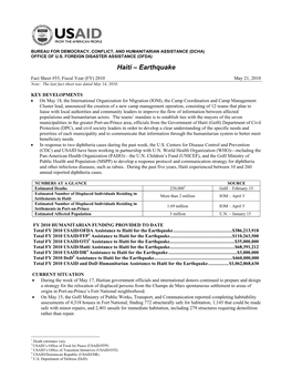 USAID/OFDA Haiti Earthquake Fact Sheet #55 5/21/2010