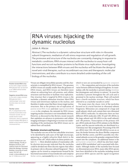 RNA Viruses: Hijacking the Dynamic Nucleolus