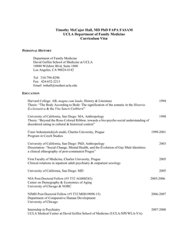 Timothy Mccajor Hall, MD Phd FAPA FASAM UCLA Department of Family Medicine Curriculum Vitæ