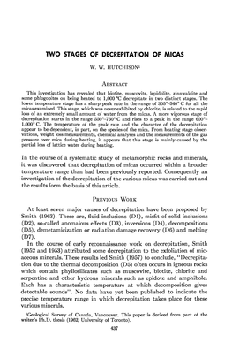 TWO STAGES of DECREPITATION of MICAS 439 Recording Milliammeter Was Used for Weak Decrepitation and the Recording Counter for Vigorous Decrepitation