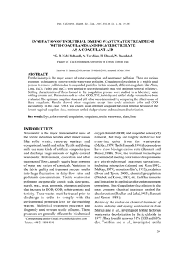 Evaluation of Industrial Dyeing Wastewater Treatment with Coagulants and Polyelectrolyte As a Coagulant Aid *G