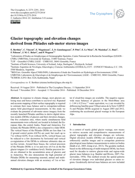 Glacier Topography and Elevation Changes Derived from Pleiades Sub