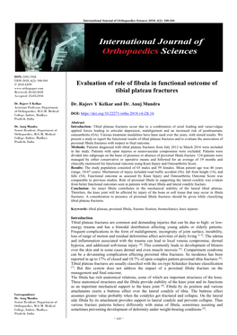 Evaluation of Role of Fibula in Functional Outcome of Tibial Plateau