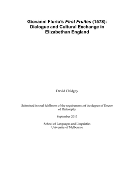 Giovanni Florio's First Fruites (1578): Dialogue and Cultural Exchange in Elizabethan England