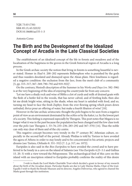 The Birth and the Development of the Idealized Concept of Arcadia in the Late Classical Societies