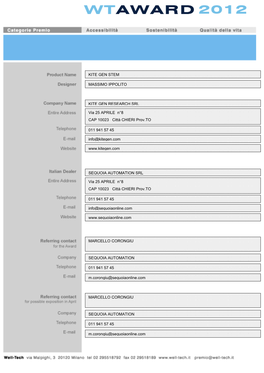 KITE GEN STEM MASSIMO IPPOLITO Via 25 APRILE N°8 CAP 10023 Città CHIERI Prov.TO Info@Kitegen.Com KITE GEN R