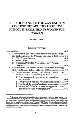 The Founding of the Washington College of Law: the First Law School Established by Women for Women
