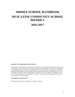 Middle School Handbook Muscatine Community School