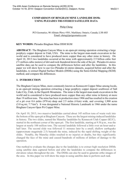 COMPARISON of BINGHAM MINE LANDSLIDE Dsms USING PLEIADES TRI-STEREO SATELLITE DATA