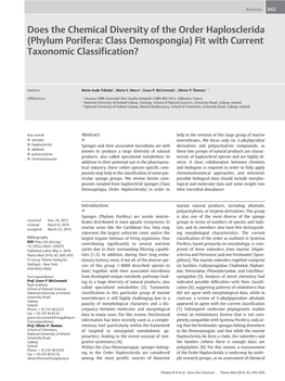 Does the Chemical Diversity of the Order Haplosclerida (Phylum Porifera: Class Demospongia) Fit with Current Taxonomic Classification?