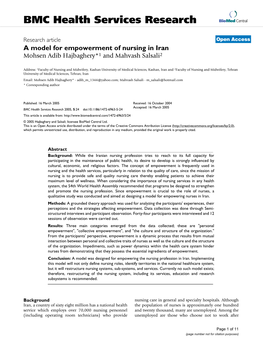 A Model for Empowerment of Nursing in Iran Mohsen Adib Hajbaghery*1 and Mahvash Salsali2