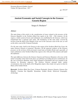 Ancient Economic and Social Concepts in the Genoese Gasaria Region