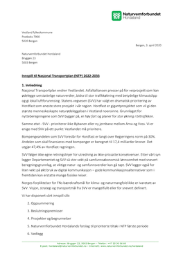 Innspill Til Nasjonal Transportplan (NTP) 2022-2033