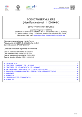 BOIS D'angervilliers (Identifiant National : 110001634)