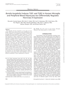 Borrelia Burgdorferi Induces TLR1 and TLR2 in Human Microglia and Peripheral Blood Monocytes but Differentially Regulates HLA-Class II Expression