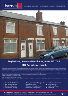 Skegby Road, Annesley Woodhouse, Notts, NG17 9JE £400 Per Calendar Month