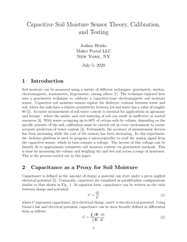 Capacitive Soil Moisture Sensor Theory, Calibration, and Testing