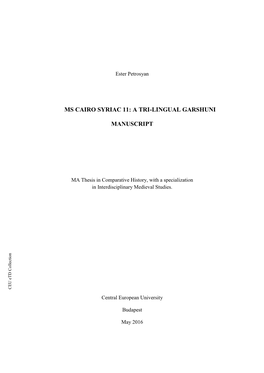 Ms Cairo Syriac 11: a Tri-Lingual Garshuni