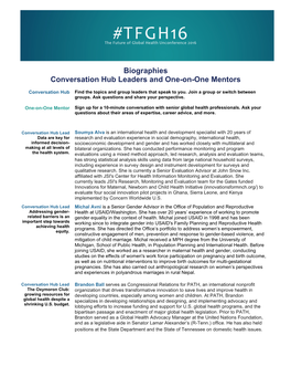 Biographies Conversation Hub Leaders and One-On-One Mentors