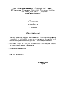 Abod Község Önkormányzat Képviselő-Testületének 2016