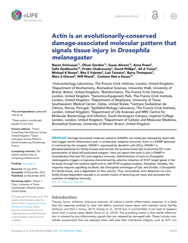 Actin Is an Evolutionarily-Conserved Damage-Associated Molecular