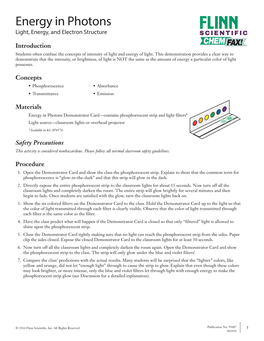 Energy in Photons Light, Energy, and Electron Structure SCIENTIFIC