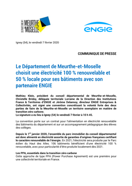 Le Département De Meurthe-Et-Moselle Choisit Une Électricité 100 % Renouvelable Et 50 % Locale Pour Ses Bâtiments Avec Son Partenaire ENGIE