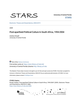 Post-Apartheid Political Culture in South Africa, 1994-2004