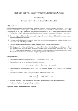 Problem Set VII: Edgeworth Box, Robinson Crusoe