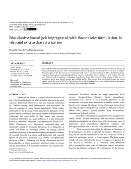 Bioadhesive Buccal Gels Impregnated with Fluconazole: Formulation, in Vitro and Ex Vivo Characterization