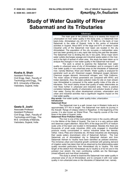 Study of Water Quality of River Sabarmati and Its Tributaries Kosha