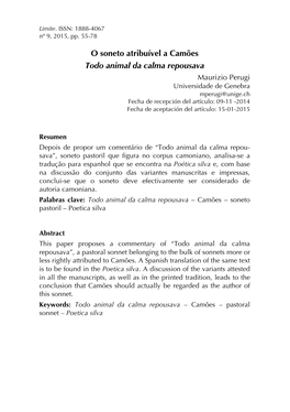 O Soneto Atribuível a Camões Todo Animal Da Calma Repousava